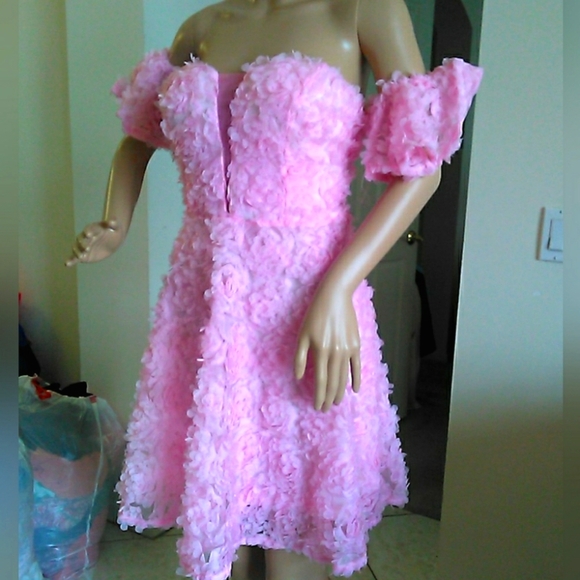 BNWOT DRESSY DRESS BY FAERIESTY SOFT PINK SZ. XL W/ 3D FLOWERS STRAPLESS LINED - Picture 11 of 11